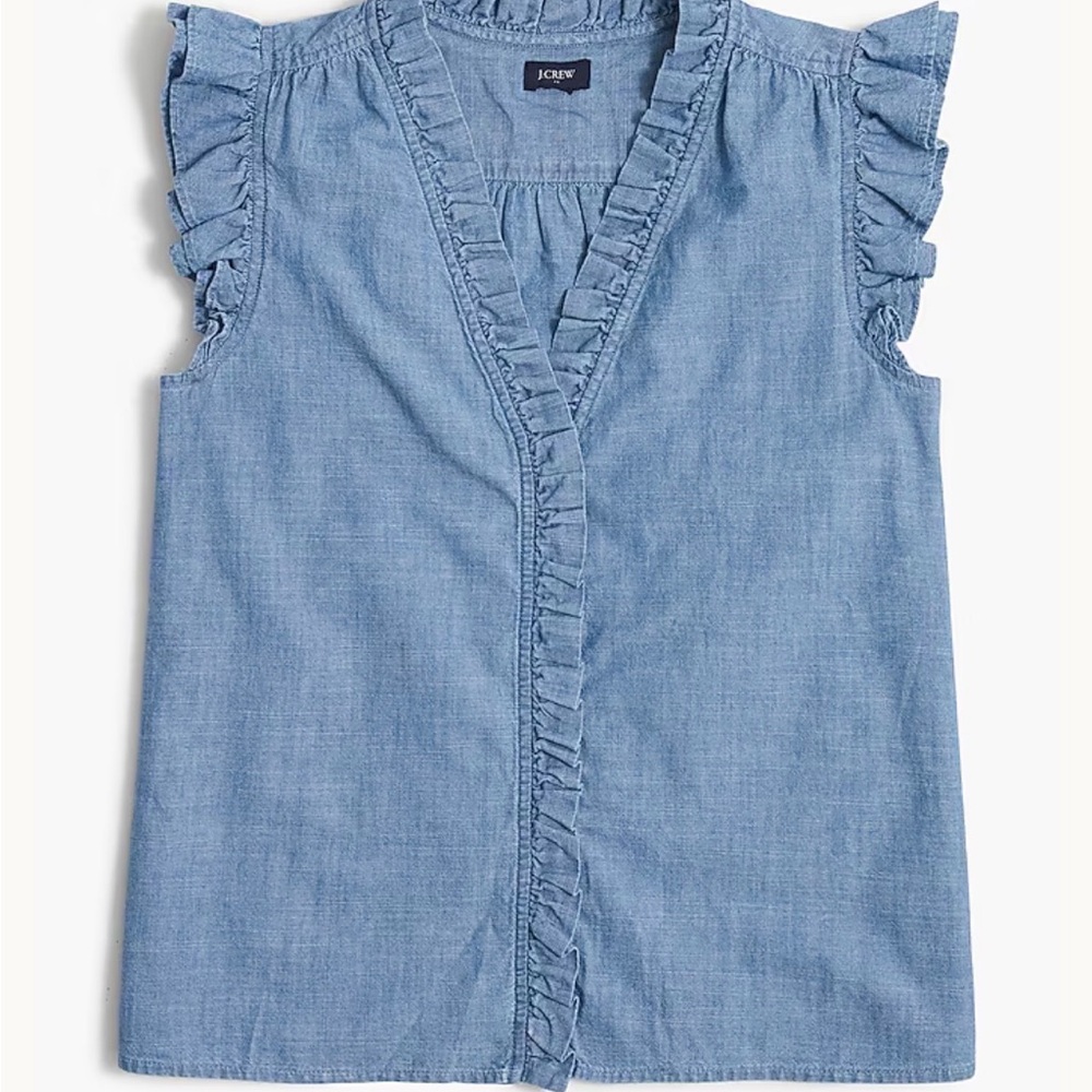 J. Crew Light Blue Ruffle V-Neck Blouse
